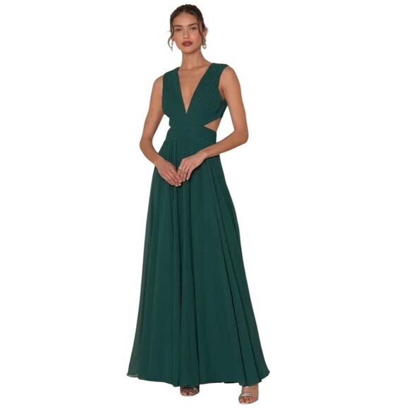 Lulus Maxi Dress Women M Green Vivid Imagination Gown V-Neck Cutout Prom NWT - Picture 1 of 9